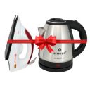 SINGER Dry Iron (1000W) with Teflon Coated Soleplate & 1.5L Stainless Steel Kettle (1350W) Combo Pack ...