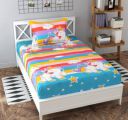 SinghsVillas Decor Presents Kids Cartoon Printed Single Bedsheet with 1 Pillow Cover, Unicorn, Cotton, Multi-Coloured...