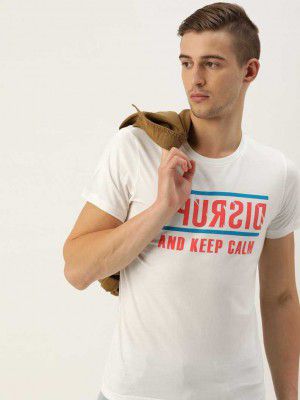 SINGLE  Printed Men Round Neck White T-Shirt