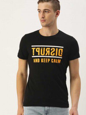 SINGLE  Solid Men Round Neck Black T-Shirt