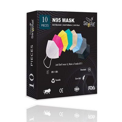 SINGULAR N95 Face Mask Reusable and Washable Pack of 10 pcs Multicolor Combo Pack of Mixed Colors…