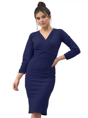 SIRIL Western Dress | Lycra Solid Dress for Women Knee-Length | One Piece Dress | Bodycon Dress for Women