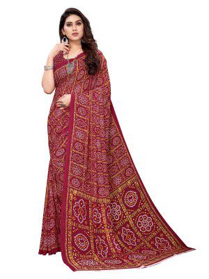 SIRIL Womens Bandhani Printed Georgette Saree with Unstitched Blouse Piece
