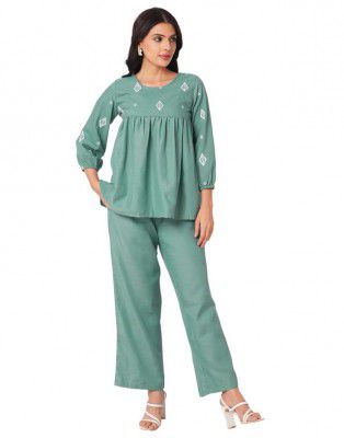SIRIL Women's Co Ord Set | Cotton Blend Top and Pant Set | Two Piece Co Ord Set | Embroidery Co Ord Set
