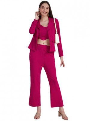 SIRIL Women's Co-ord Set Purple Lycra 3 Piece Blazer Co-Ord Set