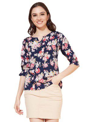 SIRIL Women's Crepe Printed Regular Fit 3/4 Sleeve Hight Neck Top