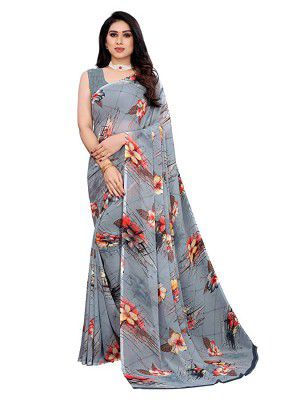 SIRIL Womens Floral Printed Georgette Saree with Unstitched Blouse Piece