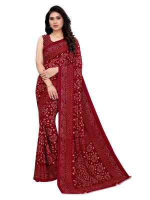 SIRIL Womens Georgette Bandhani Printed Saree with Blouse