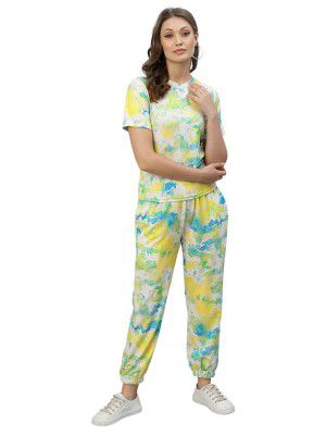 SIRIL Women's Knitted & Block Printed Cotton Lycra Co-ords Set/Sleepwear/Night Dress/Night Wear/Pajama Sets