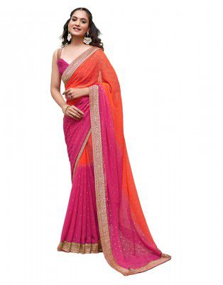 SIRIL Women's Lace & Foil Printed Georgette Saree with Unstitched Blouse Piece