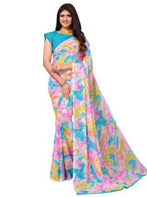 SIRIL Women's Printed Georgette Saree with Unstitched Blouse Piece