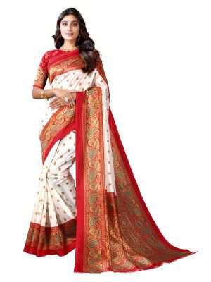 SIRIL Women's Printed Poly Silk Saree with Unstitched Blouse Piece
