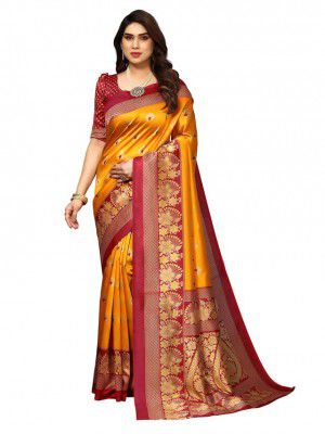 SIRIL Women's Printed Poly Silk Saree with Unstitched Blouse Piece