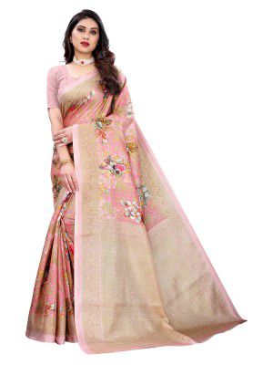 SIRIL Womens Warli Printed Silk Blend Saree with Unstitched Blouse Piece
