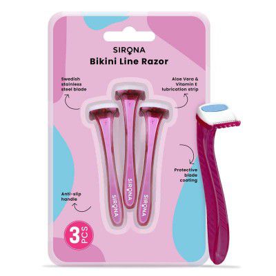 Sirona Bikini Line Trimming Razor for Women - Pack of 3, Razor for Sensitive Area | Reusable Razor | Safe & Clean | Irritation Free Shave