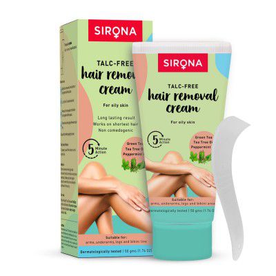 Sirona Hair Removal Cream for Women, Oily Skin - 50 gm | with Green Tea & Tea Tree | Ideal for Bikini Line ,Underarm, Legs