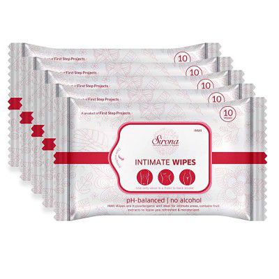 Sirona Intimate Wet Wipes - 10 Wipes, Pack of 5