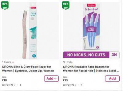 Flipkart Minutes : Sirona Personal Care Products Starts At Rs 4