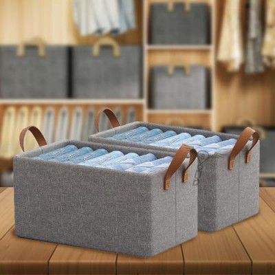 SITTELLA 2 Pieces Foldable Wardrobe Organizer with Durable Handle, Stuff Storage Box Closet Drawer Organizers for Clothes, Toys, Books, Blanket etc. (Grey)