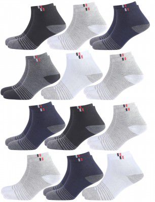 SJeware Poly Cotton 12 Pairs Stripped Ultra Soft Ankle Ankle Length Socks For Men & Women, Multicolor, Pack Of 12, Free Size,101 (Multicolour)