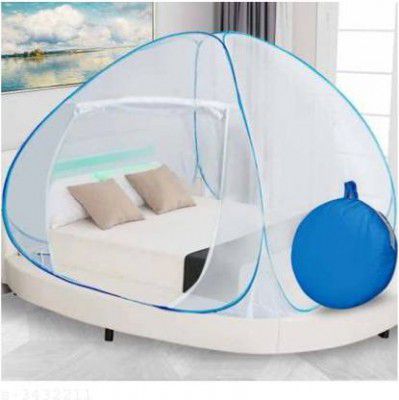 SK TRADERS HDPE - High Density Poly Ethylene Adults Washable Mosquito Net Foldable King Queen Size (Double Bed) Mosquito Net  (Blue, White, Tent)