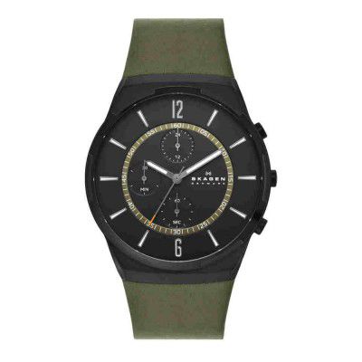 Skagen Mens 42 mm Melbye Black Dial Leather Chronograph Watch - SKW6801