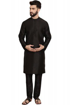 SKAVIJ Men's Art Silk Solid Kurta Pyjama Set Festive Woven Design 2-Piece Ethnic Dress