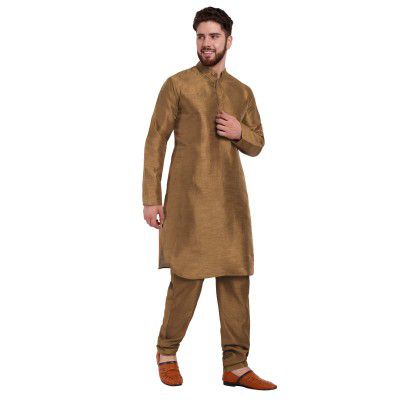 SKAVIJ Men's Art Silk Solid Kurta Pyjama Set Festive Woven Design 2-Piece Ethnic Dress