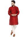 SKAVIJ Men's Dupion Silk Embroidered Kurta Pajama Mandarin Collar Ethnic Motifs Festive Party Dress...