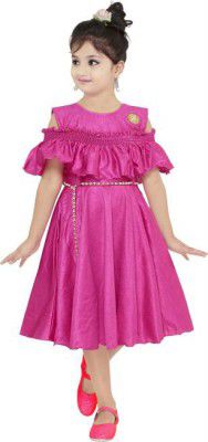 SKDC  Girls Calf Length Party Dress  (Pink, Half Sleeve)