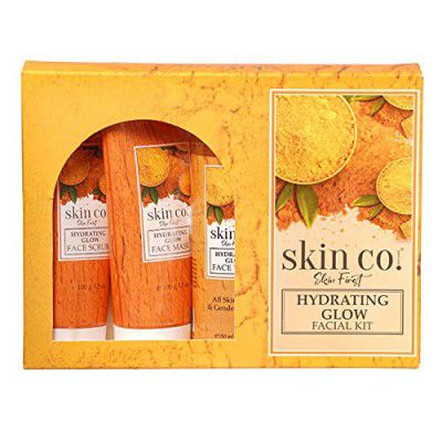Skin Co Hydrating Glow Turmeric Facial Kit For Brightens and Reduces Skin Dullness | Suitable For All Skin Type | Set of 4 Combo Pack | 25 Salon Like Facials At Home