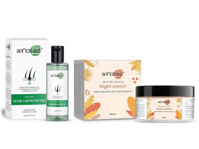 Skinatura Organic Hair Growth Oil | Hair Oil for Healthy Hair | Scalp Nourishment | Hair Growth 110 ml + Skin Whitening Night Cream-50Gm Combo Pack
