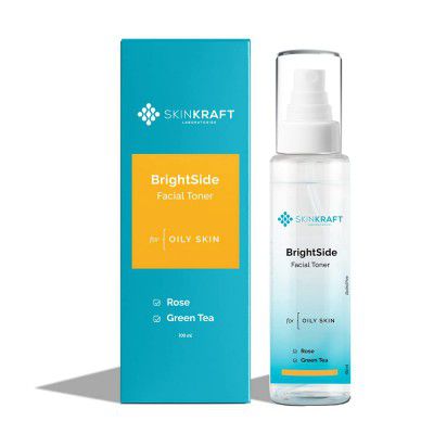 SkinKraft Bright Side Facial Toner Rose Water Vitamin C Green Tea Toner Gel For Oily Skin 100 ml