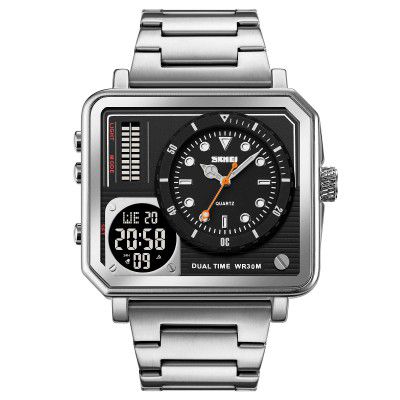 SKMEI Men's Square Watch, LED Backlight Large Screen Multi-Time Zone Men's Watch