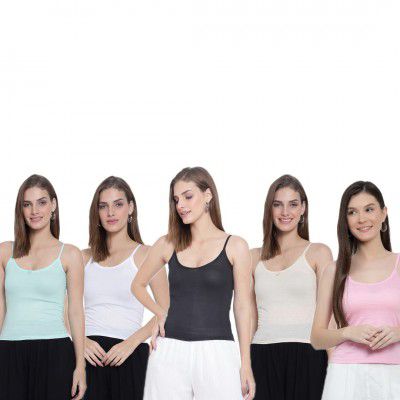 Sky Heights Women Pure Cotton Short Length Camisole/Spaghetti Combo (Pack of 5)