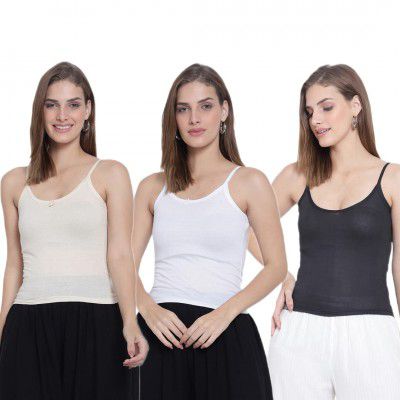 Sky Heights Women Pure Cotton Short Length Camisole/Spaghetti Combo (Pack of 3)