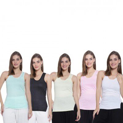 Sky Heights Women Pure Cotton Thick Strap Camisole/Spaghetti Combo (Pack of 5)