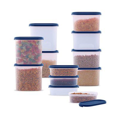 SKY Oval Airtight Kitchen Storage Container Set,12 Pieces,600 ml x 4,1200 ml x 4, 1800 ml x 4,Blue