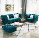 Sky Rise Decor Modern Classic 5 Seater Fabric & Valvet Tufted 3+1+1 Footrest Chesterfield Sofa Living Room and Office (Teal Green)...