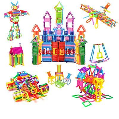Sky Tech Smart Stick Toys Assembly Colorful Straw Educational Building Smart City Blocks for Kids Multi Color Building Blocks with Different Shape Game Set for Kids (Include 270+ Stick)