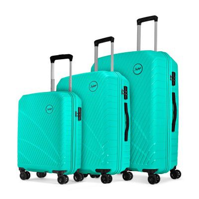 Skybags Streax Set of 3 (S+M+L) Hard Case Trolley Bags, Turquoise | Stylish Sculpted Ridges