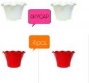 SKYCAP Plastic Blossom Flower Tabel Pot, Combo(5-Inch, RED-White, Pack of 4)...
