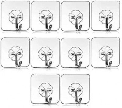 Skylike Waterproof Stick on Adhesive Stronger Plastic Wall Hooks Hangers for Hanging Robe, Coat, Towel, Keys, Bags, Lights, Calendars - Transparent