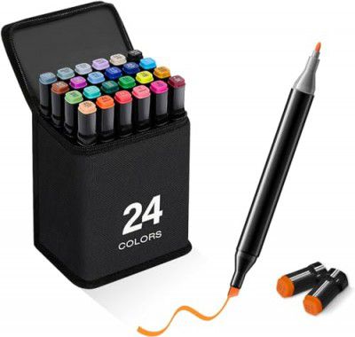 SKYTONE Dual Tip Art Markers 48 Colours With Carrying Case For Painting Sketching (24)
