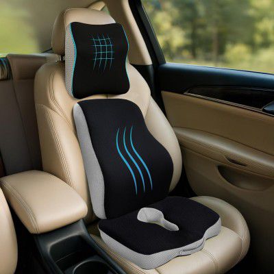 Sleepsia Back Support for Office Chair 1 Year Warranty Lumbar Support for Office Chair (Memory Foam, Car Seat Combo 3 in 1)