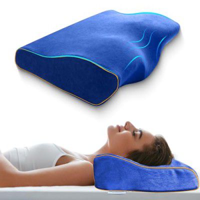 Sleepsia Contour Cervical Pillow for Neck and Shoulder Pain | Extra Curve Neck Support | Orthopedic Contour Pillow for Neck Pain Relief with Breathable Cover | Orthopedic Neck Pillow (Velvet-Blue)