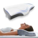 Sleepsia Memory Foam Pillow, Contour Cervical Pillow for Neck & Shoulder Pain - Orthopedic Pillow, Neck Cervical Sleeping Pillows for Side & Back Sleepers (Grey/White, Memory Foam)...