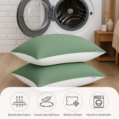 Sleepsia Microfiber Bed Pillow for Sleeping | Down Alternative Ultrasoft Cotton Washable Pillow | Soft Pillow (Pack of 2) Green/White (Green/White)