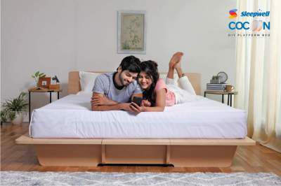 Sleepwell Cocoon DIY Platform Bed, Queen Size- 78x60, Oak Color