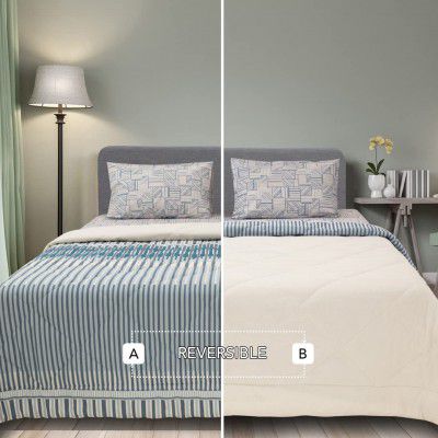 SleepX 100% Soft Mercerised Cotton Reversible Microfiber Comforter - Diamond Quilting- Double 104"X88" - Blanc De Blanc